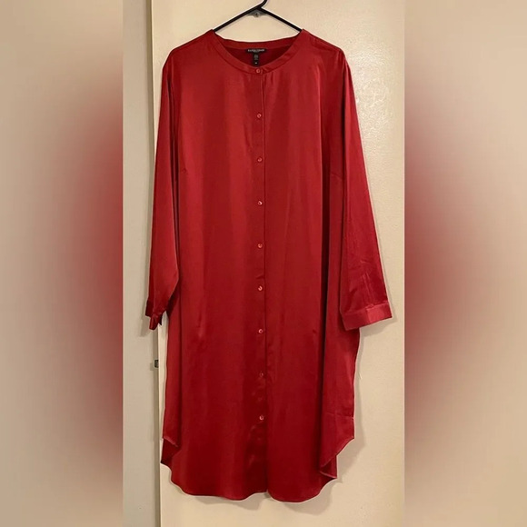 EILEEN FISHER NWOT Recycled Polyester Satin Shirtdress in‎ Serrano - Picture 5 of 10